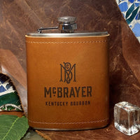 6 oz Heavy Duty Stainless Steel Flask with extra Aged Leather Cover