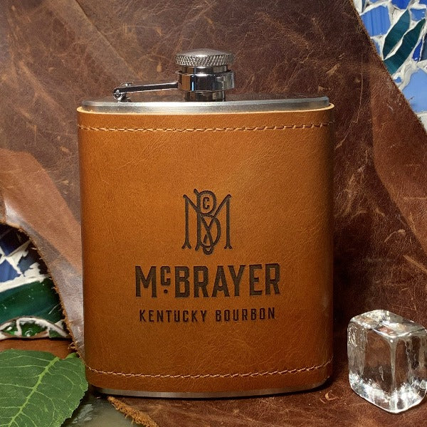 6 oz Heavy Duty Stainless Steel Flask with extra Aged Leather Cover